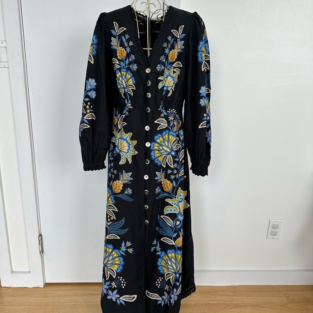 FARM Rio Black Embellished Statement Sleeve Dress: NWT